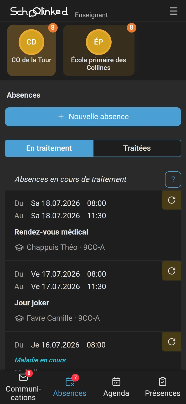 App docente su cellulare: le assenze da trattare, con approvazione, rifiuto o richiesta di giustificativo in un gesto.