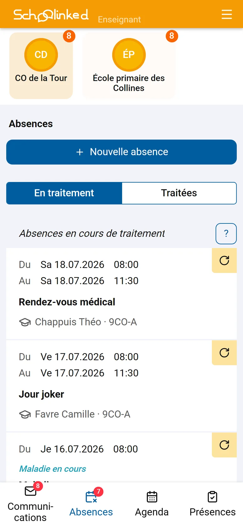 App docente su cellulare: le assenze da trattare, con approvazione, rifiuto o richiesta di giustificativo in un gesto.